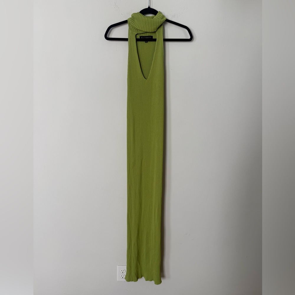 ELOQUII Green Ribbed Keyhole Front Sleeveless Turtle Neck Maxi Dress - Picture 1 of 8